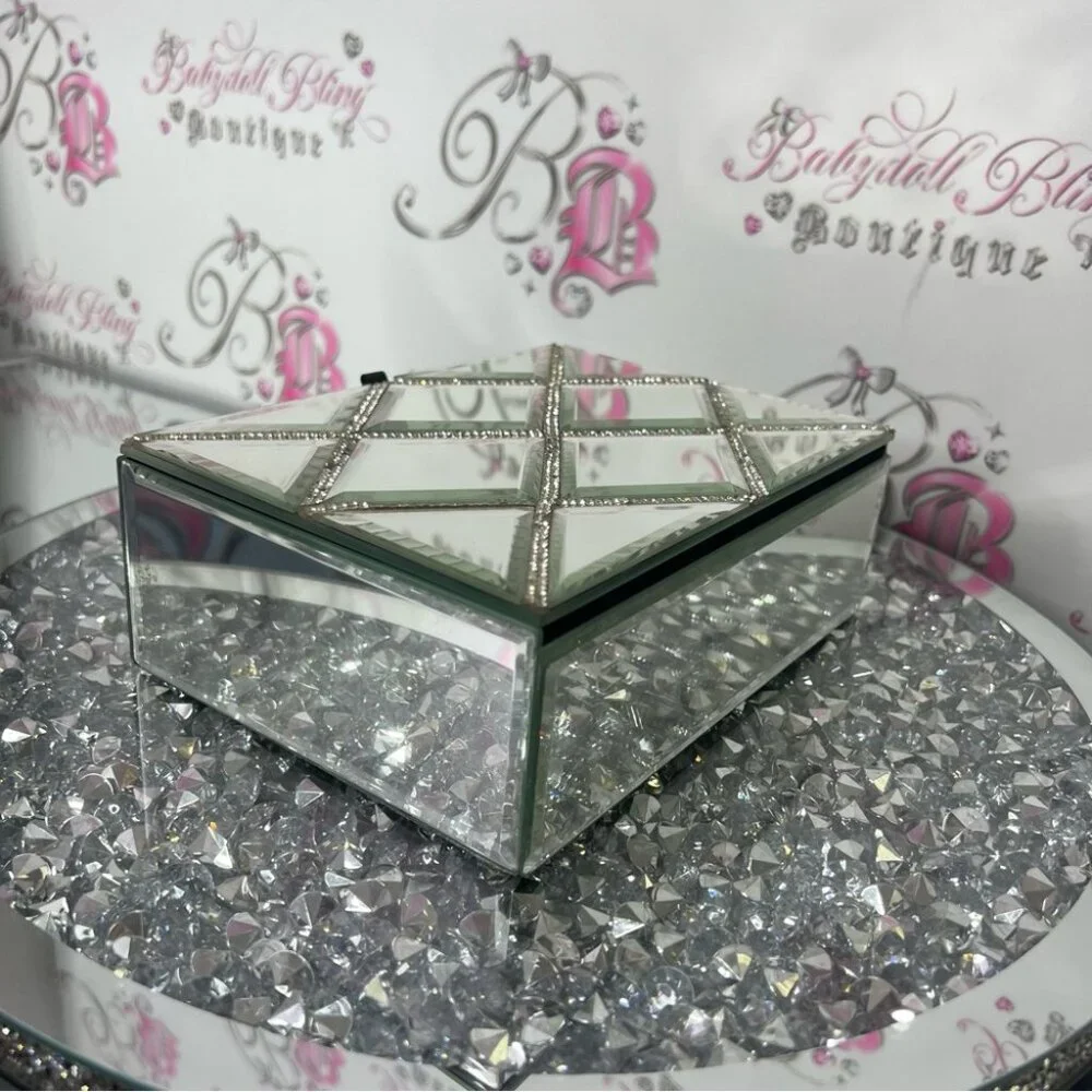 Jewelery box rhinestone bling Elegant Mirrored Jewelry Box with Crystal Accents